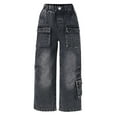 thumbnail image 3 of Boys Pants,Boys Wide Leg Denim Jeans Washed Distressed Cargo Joggers Multiple Pockets Loose Fit,Boys Jeans,01 Dark Gray,4-5 Years, 3 of 9