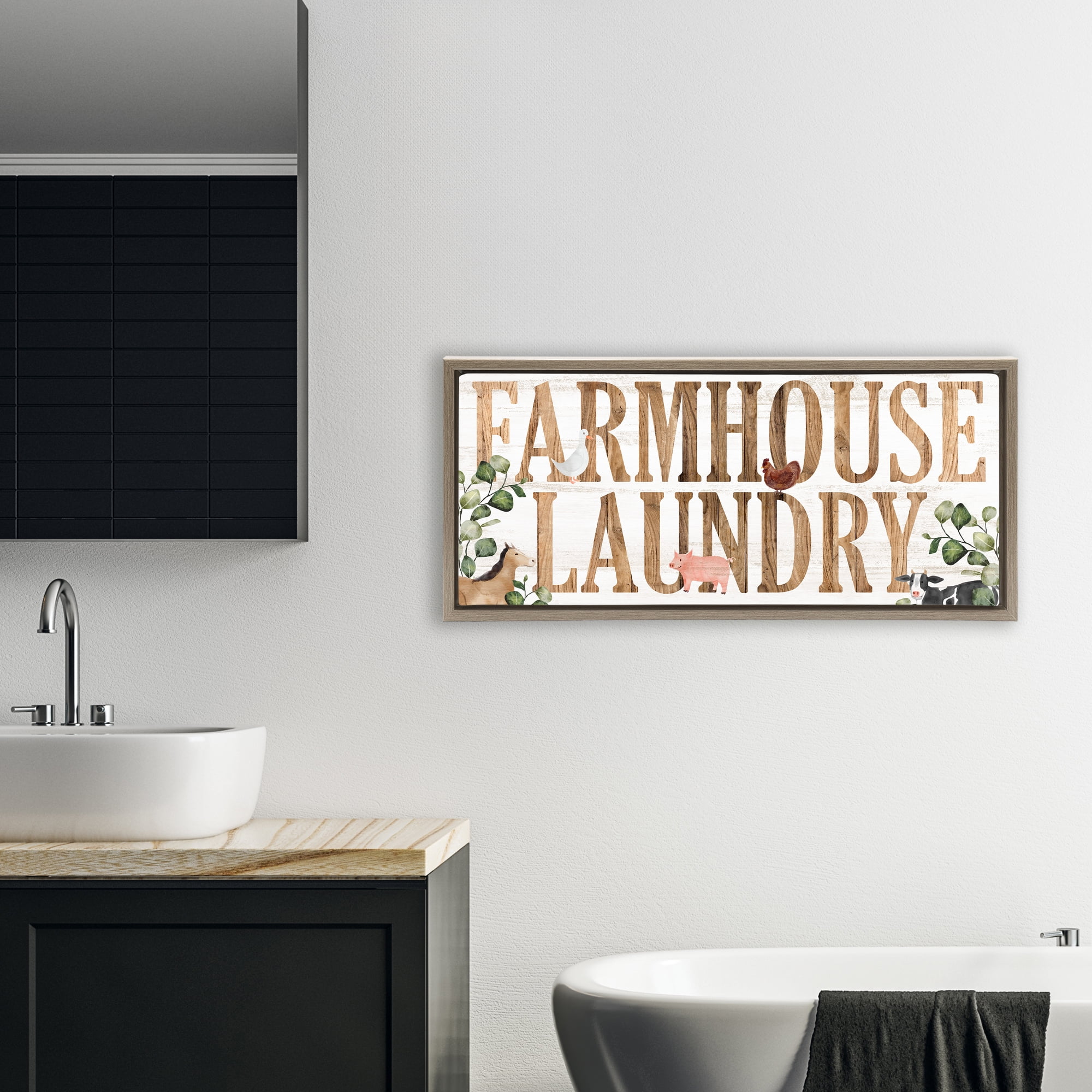 Rustic Farmhouse Laundry Brown Framed Floater Canvas Wall Art, design by Kim Allen