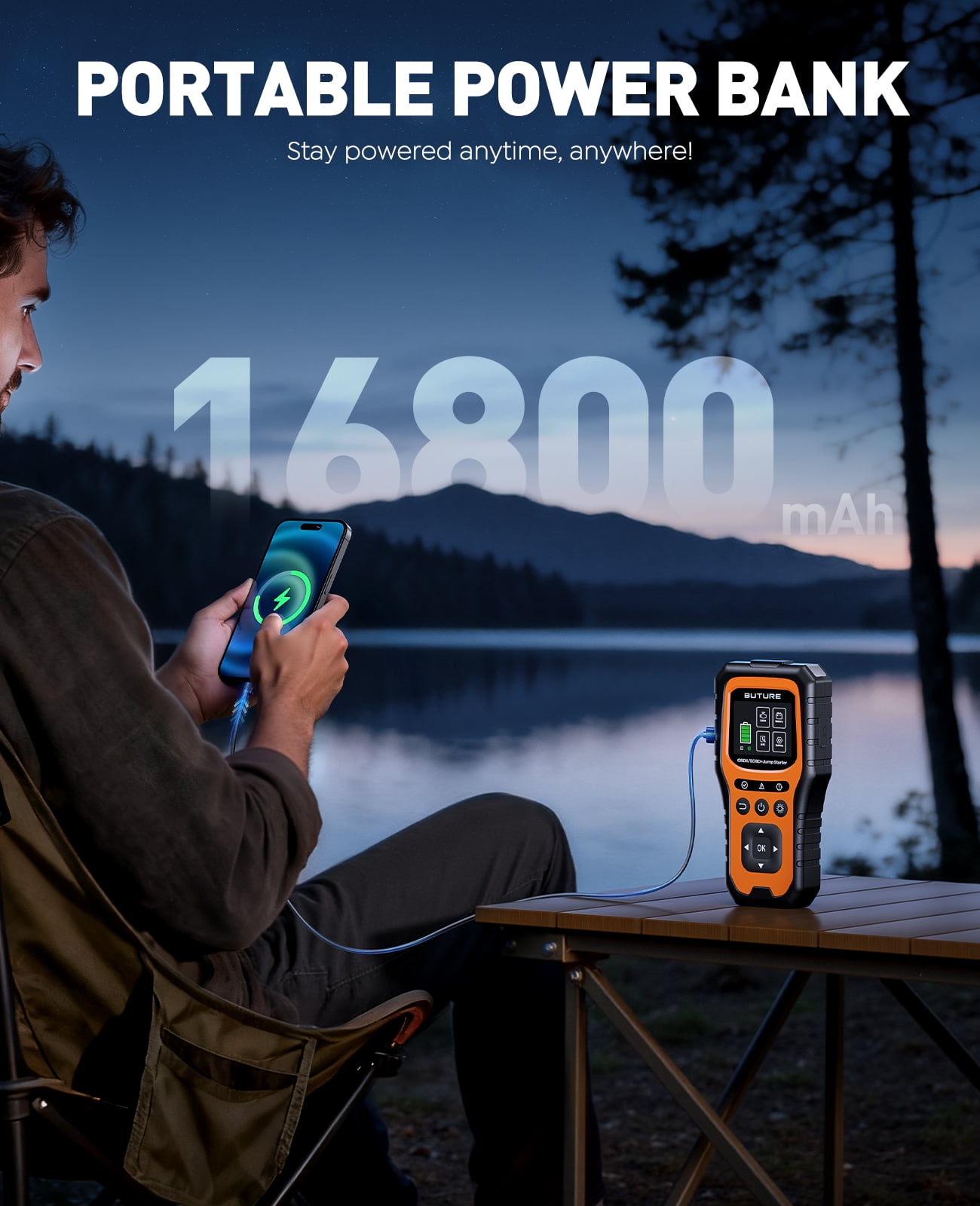 BUTURE 5000A Jump Starter with OBD2 Code Reader, 12V Battery Booster for All Gas & 10L Diesel Engines, Power Bank & LED Light