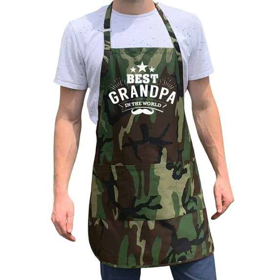 ApronMen, Funny Aprons For Men - Best Grandpa in the World - 100% Cotton with Pockets - Tactical Camo
