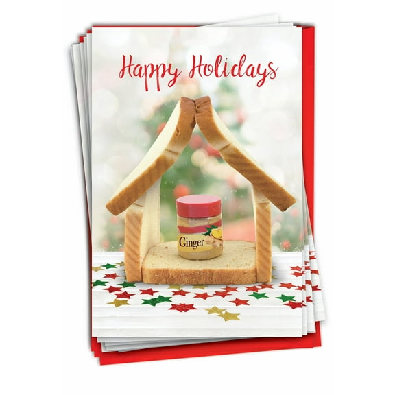 12 Funny Christmas Greeting Cards (1 Design, 12 Cards) - Ginger Bread House