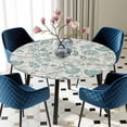 thumbnail image 5 of Elastic Fitted Round Tablecloth, Teal Green Spring Floral Waterproof Stretch Table Cover for 36"-44" Tables, Retro Farmhouse Summer Botanical Washable Outdoor Tablecloths for Patio, Picnic, Camping, 5 of 9
