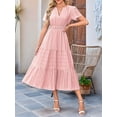 thumbnail image 3 of Womens Summer Casual Midi Maxi Dresses Light-Weight Short Sleeve V Neck Elastic Waist Boho Beach Dress Pockets Pink M, 3 of 6