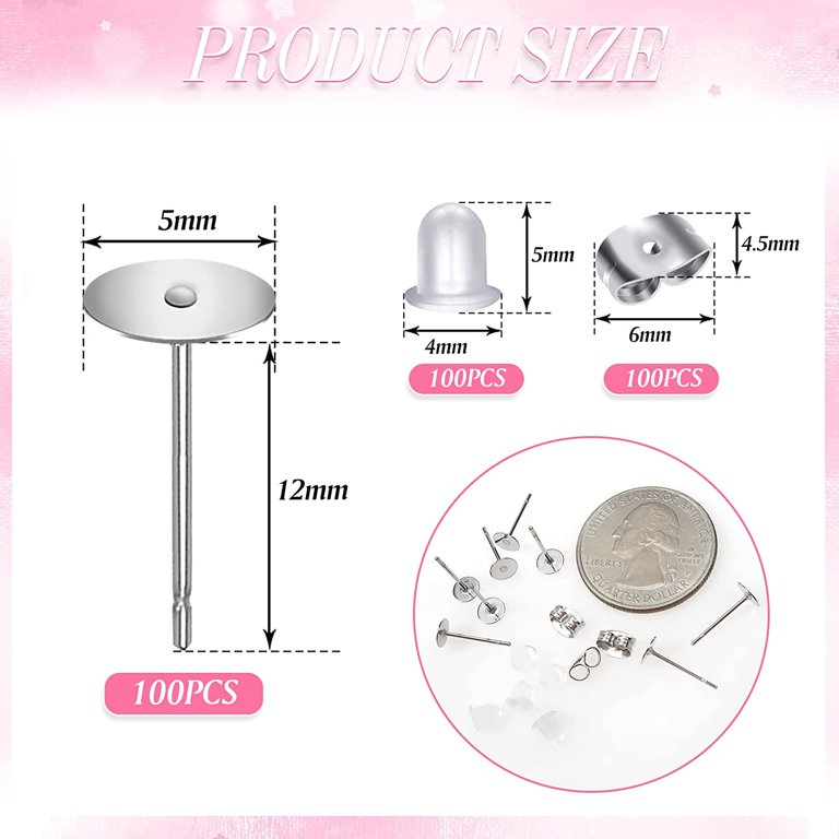 300pcs 10mm Flat Back Earring Studs Flat Pad Earring Posts-flat