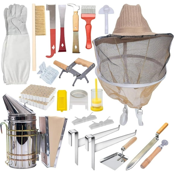 Beekeeping Supplies Bee Keeper Starting Kit 22 Pcs Beekeeping Tool Kit Bee Smoker Kit Including Beehive Tools,Uncapping Tool and Beekeeping Veil