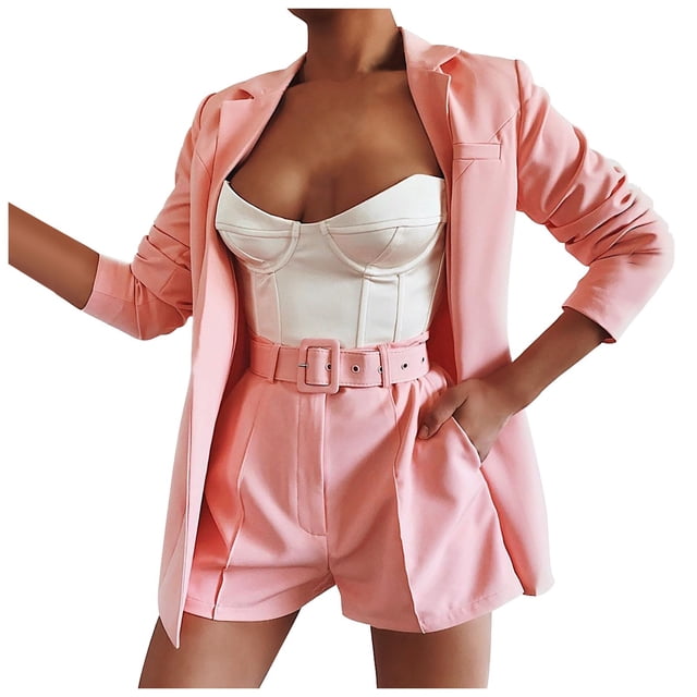 Ladies Workoffice Blazer Lapel Notched Elegant Cardigan Solid Color Fitted Suit Single Breasted Blouse Button Down Fashion Jacket Mid Length Leisure Outwear