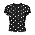 thumbnail image 2 of SAWOBUUN Women Cute Polka Dot T Shirt Short Sleeve Slim Stretch Crew Neck Trendy Summer Top, 2 of 7