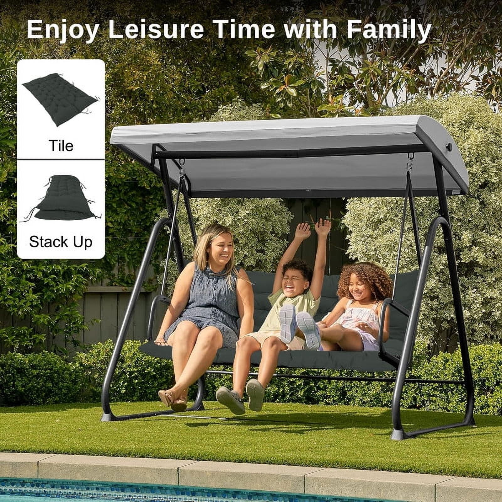 SDJPOI 2-3 Seater Porch Swing Replacement Cushion, Thicken 4" Waterproof Outdoor Bench Cushions with Backrest for Outdoor Furniture