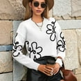 thumbnail image 6 of Women'S Casual Long Sleeve Round Neck Top Drop Shoulder Pattern Cable Knit Pullover Sweater White L, 6 of 9