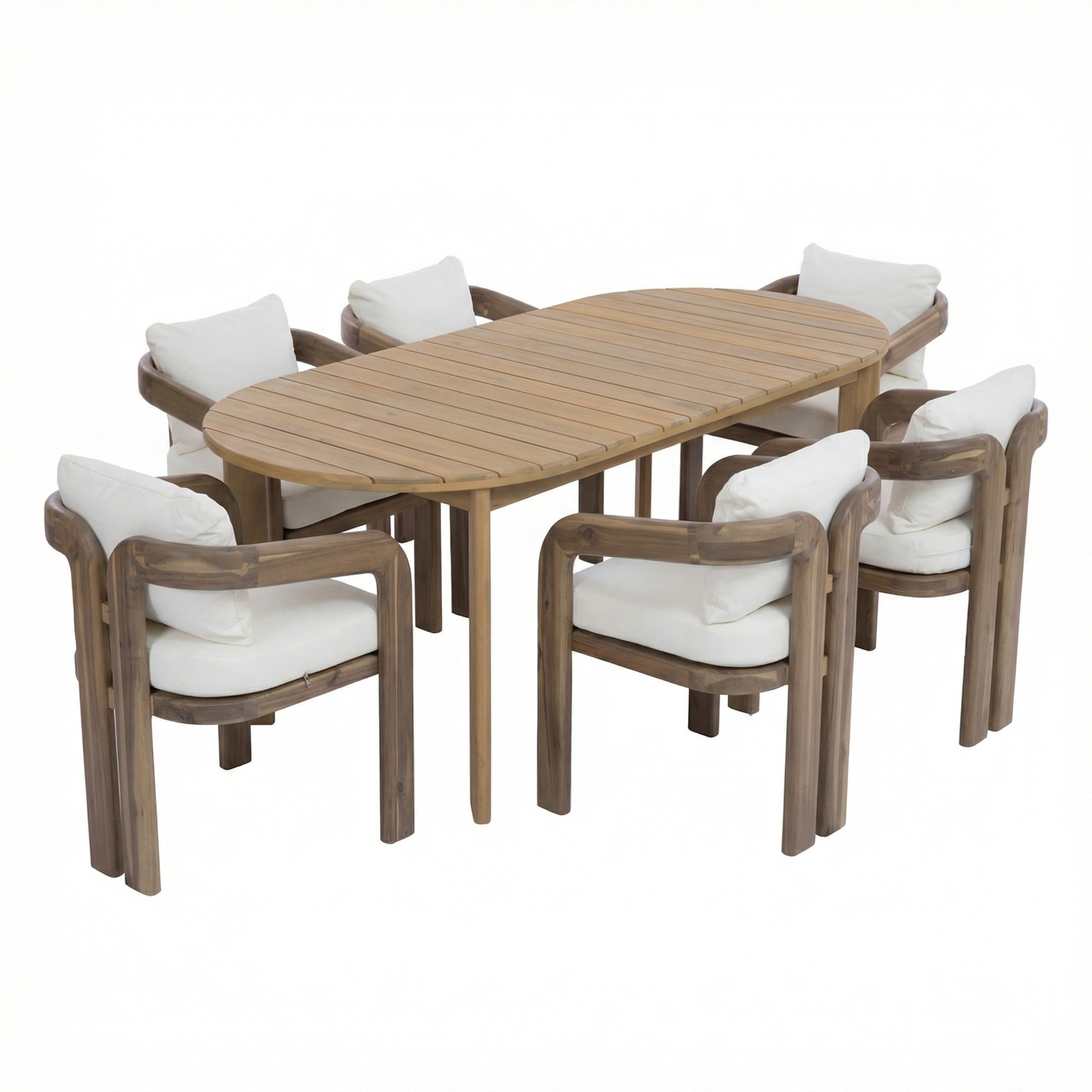 Christopher Knight Home 7-Piece Farmhouse Wood Outdoor Dining Set with Cushions, Light Teak+Cream