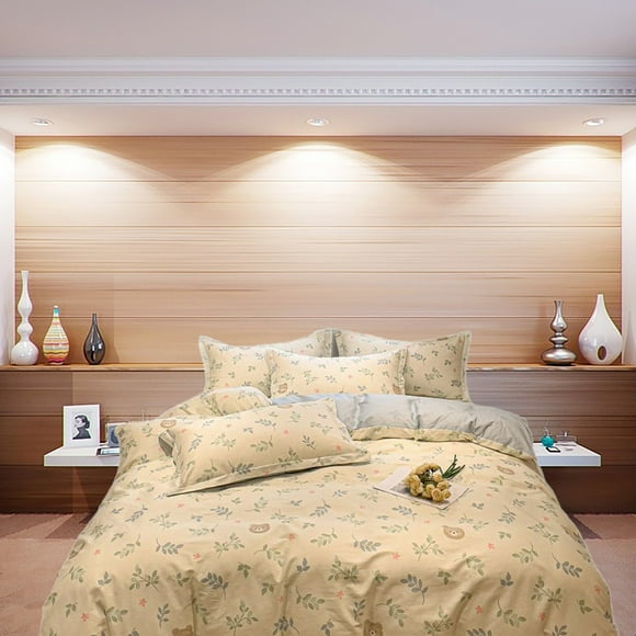 Binwennn Bedding Double Bedding Set With White Creamy Flowers Duvet 00 X 230 Cm Bed Sheet 230x250 Cm And 2 Zippered Pillowcases 48 X 74 Cm Bed Sheets Set Design Bed Linens Size Fitted Sheet And Flat