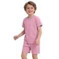 thumbnail image 2 of CPNG Girls and Boys 2 Piece Short Set Kids Summer Outfit Solid Color Short Sleeve T-shirt Elastic Waist Shorts Set(Pink,11-12 Years), 2 of 7