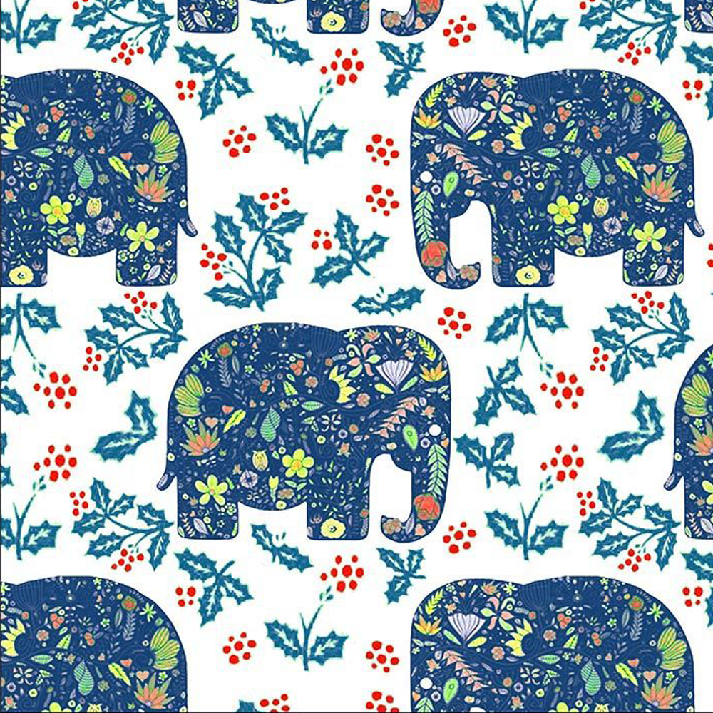 FREE SHIPPING!!! Floral Elephants Design 100% Cotton Quilting Fabric, DIY Projects by the Yard (Blue, Yellow, Green)