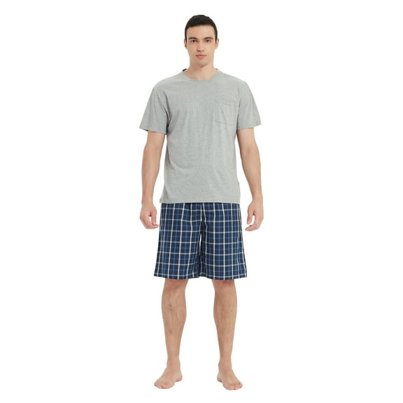 GLOBAL Men's Short Sleeve Crew Knitted Top & Lightweight Yarn Shorts Pajama Sets, Sizes S-XXL