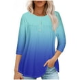 thumbnail image 1 of RXIRUCGD T-shirt Imprimé Décontracté d'Été pour Femmes Manches Trois-Quarts Col Rond Froncé Blouse, Bleu Ciel, Taille : L, 1 of 4