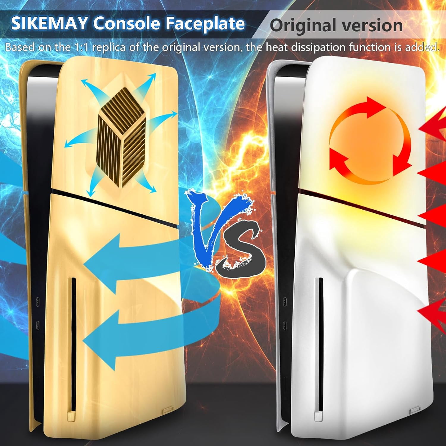 Console Cover Plates Accessories Compatible with PS5 Slim Disc Edition, Dustproof Protective Skin Faceplate Shell Panels with Cooling Vents-Gold