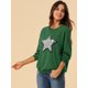 thumbnail image 4 of INSPIRE CHIC Sudadera de manga larga con cuello redondo y lentejuelas brillantes para mujer De color verde oscuro M, 4 of 6