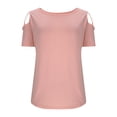 thumbnail image 3 of gbyLJF Womens Cold Shoulder Tops Solid Color Short Sleeve Round Neck Summer T Shirts Loose Casual Basic Tees, 3 of 6