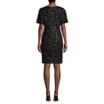 thumbnail image 2 of CALVIN KLEIN Womens Black Sequined Zippered Zippered Short Sleeve V Neck Knee Length Evening Body Con Dress 2, 2 of 2