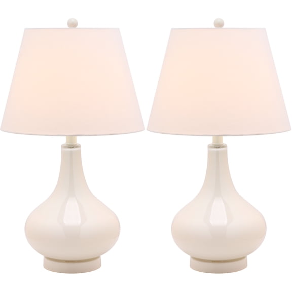 SAFAVIEH Amy 24 in. Pearl Glass Table Lamp with Off-White Cotton Shade, Set of 2