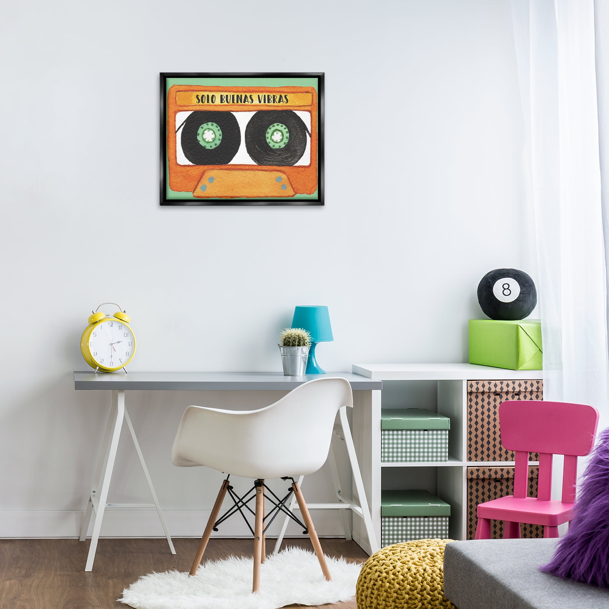 Stupell Industries Solo Buenas Vibras Casete Music Painting Black Floater Framed Art Print Wall Art, 21 x 17