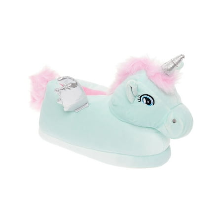 Silver Lilly Unicorn Plush Animal House Slippers w/ Comfort Foam