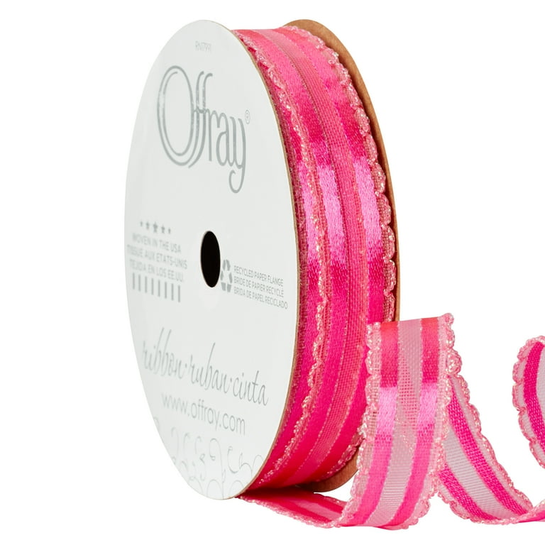 Offray Ribbon, Pink 1 1/2 inch Wired Edge Sheer Sheer Ribbon, 9 feet