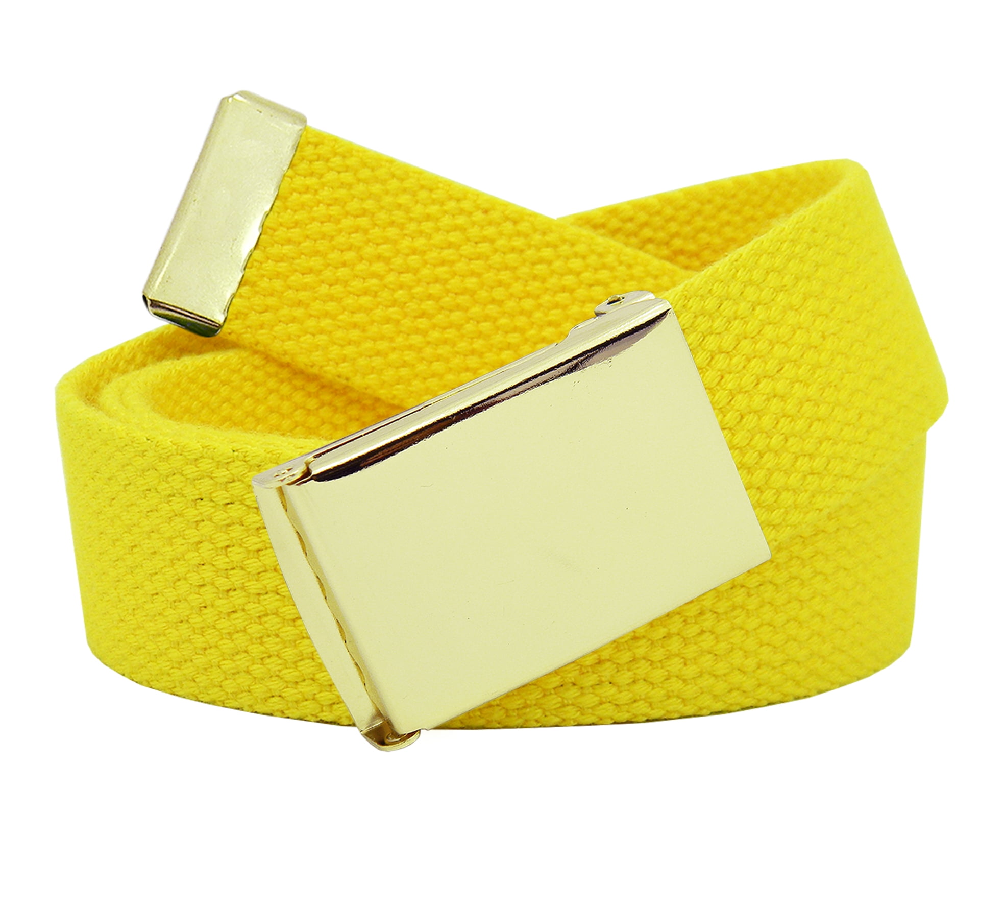 Men's Gold Military Flip Top Belt Buckle with Canvas  Belt Medium