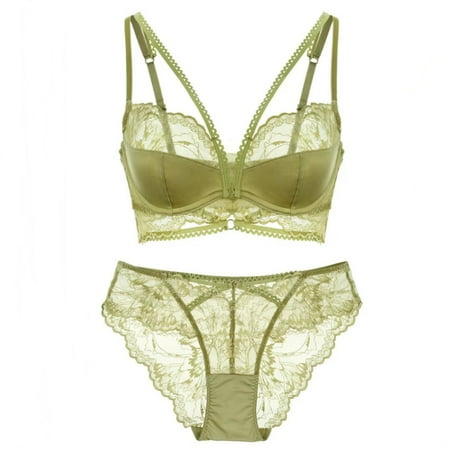 HHH Sexy Lace Lingerie Women s Ultra-Thin Big Chest Small Anti-Sagging Breast Holding Upper Support Soft Steel Ring Bra Set