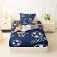thumbnail image 4 of Castle Fairy Minimalist Soccer Print Twin Sheets 3pcs, Sport Theme Bedding, Navy White,1 Fitted Sheet, 1 Flat Sheet and 1 Pillowcase, 4 of 6