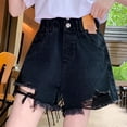 thumbnail image 2 of Shadoumai Girls Summer Denim Shorts Bow Embroidered Ripped Denim Shorts Elastic High Waisted Raw Hem Jean Shorts, 2 of 8
