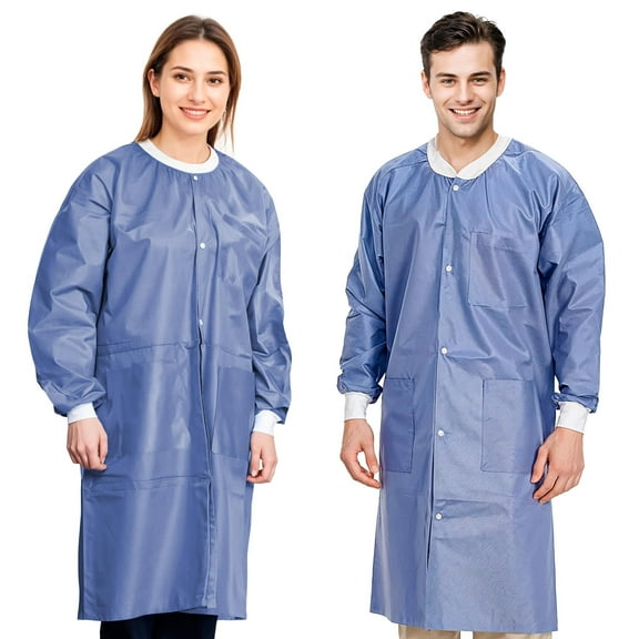 Blueberry Disposable Lab Coats, 45 GSM SMS Knee Length, 50 Count, 2XL