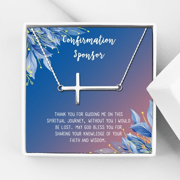 Anavia Confirmation Sponsor Gift for Women, Gifts for Sponsors, Baptism Gift, Goddaughter Gift, Thank you Religious Sponsor Gifts Card Necklace-[Silver Cross, Blue-Orange Gift Card]