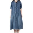 thumbnail image 2 of EGNMCR Robes d'Été Femmes Tendance 2024 Mode Femme Robe Femme Fermeture Éclair Col à Revers Manches Courtes Longueur Genou Robe, 2 of 9