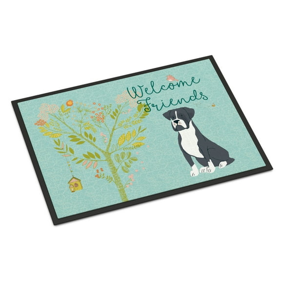 Carolines Treasures BB7581MAT Welcome Friends Black Boxer Doormat 18x27 27"L x 18"W multicolor