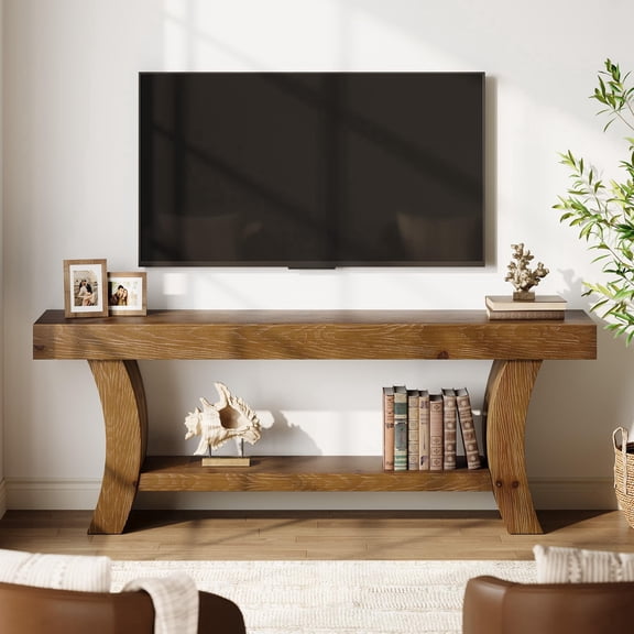 Tribesigns 63" Solid Wood TV Stand with Storage for Living Room, Bedroom (Dark Brown)