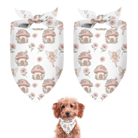 Dog Bandana 2 Pack,Fairy Princess Mushroom Pattern Bandanas for Dogs,Cat Bandana,Small/ Large Dog Bandana 2 Size,Dog Bandanas