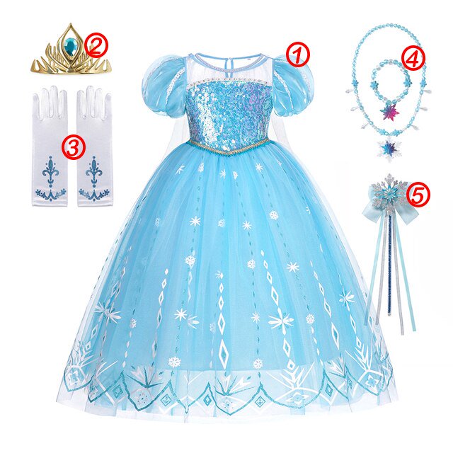 Disney Elsa Princess Dress for Girls White Sequined Mesh Ball Gown Carnival Clothing Kids Cosplay Snow Queen Frozen 2 Costume2-3T (100) Gao Jinjia LED