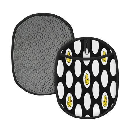 

2pcs Silicone Pot Mat Mitten Heat-Resistant Quilted Liner Oven Hot Pads With Pockets For Women Men Kitchen Cooking Bbq Baking Duck Pattern Rubber Polka