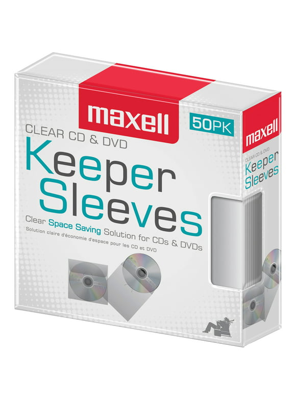Maxell, MAX190150, CD/DVD Keeper Sleeves - Clear (50 Pack), 50, Clear