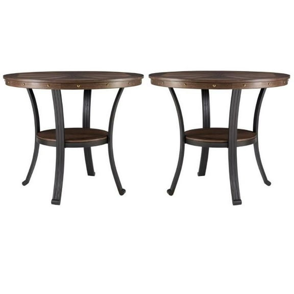 Home Square Wood and Metal End Table in Rustic Umber Brown - Set of 2