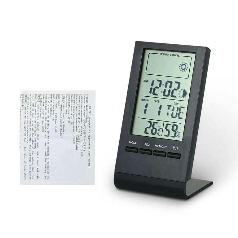 Desk Thermo-Hygrometer Indoor Digital LCD Temp & Humidity Meter Alarm Clock  ℃/℉