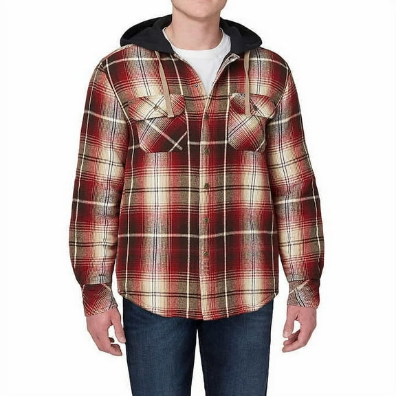 Legendary Outfitters Men's Hooded Cotton Flannel Shirt Jacket (Red Plaid, Medium)