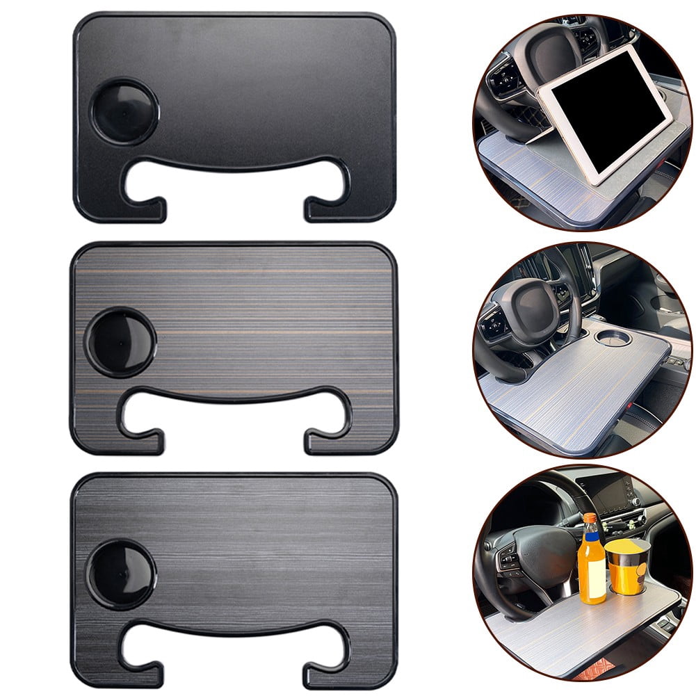 Car Steering Wheel Tray Drink Holder Faux Wood Grain Steer Wheel Laptop Desk