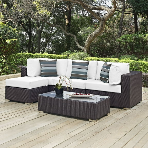 Modway Convene 5 Piece Outdoor Patio Sectional Set in Espresso White