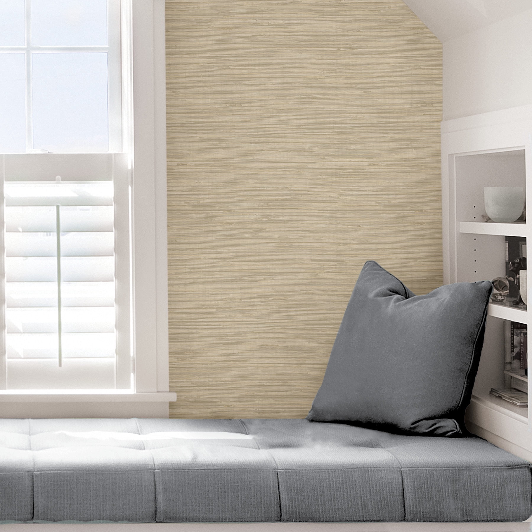 NuWallpaper Tibetan Grasscloth Off-White Vinyl Peel And Stick Wallpaper, 216-in by 20.5-in, 30.75 Sq. ft. 1 count