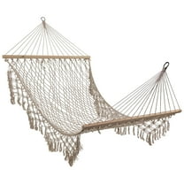 Northlight Lattice Macrame Rope Hammock with Wooden Bars - 74" x 59" - Cream