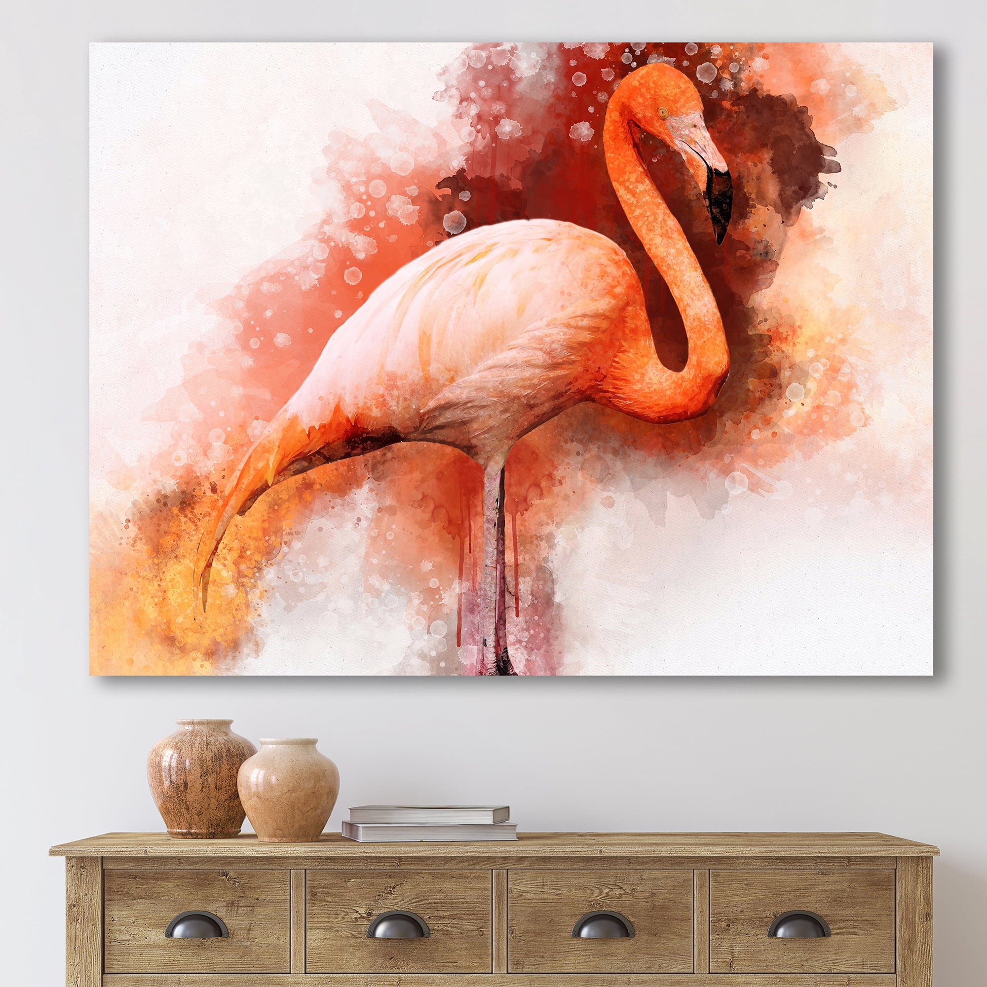 Abstract Portrait of Pink Flamingo II 8 in x 12 in Painting Canvas Art Print, by Designart