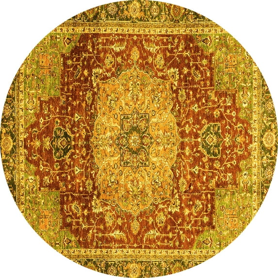 Ahgly Company Machine Washable Indoor Round Persian Yellow Traditional Area Rugs, 5' Round