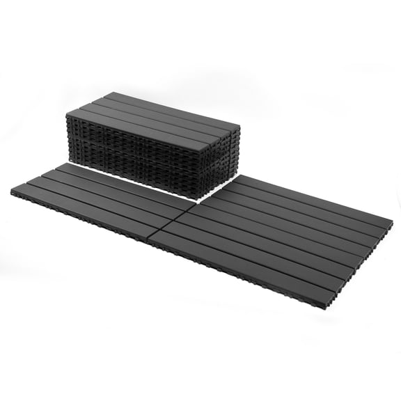 24 Pack Interlocking Deck Tiles (Dark Gray & Brown), DIY Outdoor Patio Flooring, Easy Install Plastic Decking for Balcony, Backyard, Poolside & Indoor Use